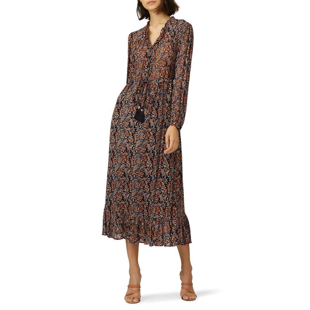 Sea New York Nicolette Dress Gerardtest Floral Paisley Long Sleeve Midi Brown 6